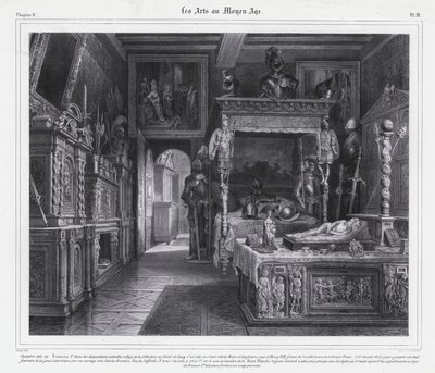 Szoba a párizsi Hotel de Clunyban, ahol Tudor Mária gyászos időszakát töltötte 1515-ben, férje, XII. Lajos francia király halála után (litho) alkotó: French School