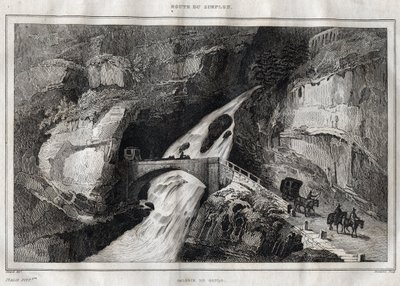 Route du Simplon - Metszet a „festői Olaszországból”, M. de Norvins, Ch. Nodier 1834-1836. alkotó: French School