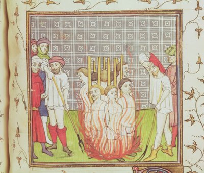 Roy 20 C VII f.44v A templomosok elégetése, 1308 körül (pergamen) alkotó: French School