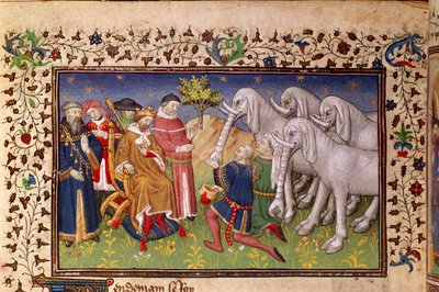 Royal 20 B. XX, fol.82v, Sándor fehér elefántokat adott, a 