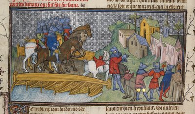 Royal 20 C. VII, f.136v Szajna átjárója, illusztráció a "Chroniques de France ou de St. Denis"-ből (vellum) alkotó: French School