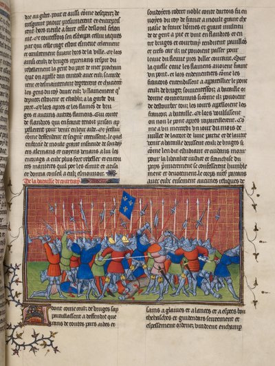 Royal 20 C. VII, f.34 A Courtrai-i csata, illusztráció a „Chroniques de France ou de Saint Denis”-ből (vellum) alkotó: French School
