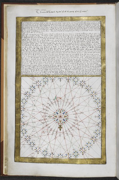 Royal MS 20 E IX f.3v „A Sey iránytűk összes pontjának megismerésének módja”, a szelek rózsájának diagramjával, a „Boke of Idrographia (A „Rotz-atlasz”). alkotó: French School
