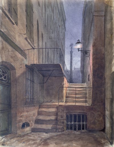 Rue de la Vieille Lanterne, ahol Gerard de Nerval (1808-55) felakasztotta magát, 1855. január 25. (wc papíron) alkotó: French School