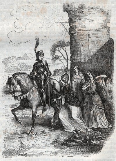 Ruggiero és három nimfa az Alcina udvarából – 1851-es metszet az Orlando furioso című versből alkotó: French School