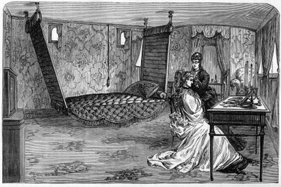 Edinburgh hercege és hercegnéja által 1874-ben használt orosz birodalmi vonat: a hálószobás kocsi. Metszet a „” Le Monde Illustré”” 886. számában, 1874. április 6. alkotó: French School