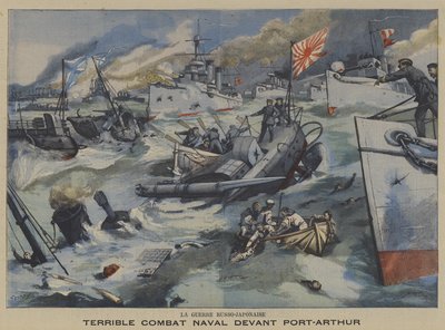Orosz-Japán háború: tengeri csata Port Arthurnál (színes litho) alkotó: French School