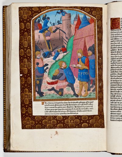 Sabinus, egy szír segédcsapat felajánlja, hogy átméretezi Jeruzsálem falát, és átadják Titusnak, i.sz. 70-ben (kézzel színezett nyomat) alkotó: French School