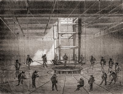 Tengerészek és munkások tekercselték fel a transzatlanti távírókábelt a S.S. Great Eastern fenéktartályaiban alkotó: French School