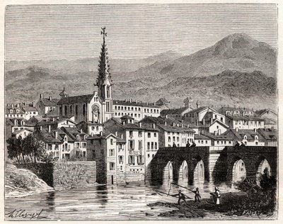 Saint-Antonin-Noble-Val (Saint Antonin Noble Val) - Languedoc-Roussillon-Midi-Pyrenee - metszet „France illustree: Geography, History, Statistical Administration” V.A. Maláta-barna. 1884 alkotó: French School