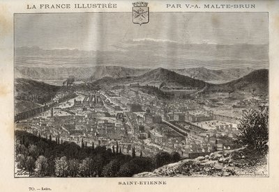 Saint-Etienne (Saint Etienne) - metszet "" France illustree: földrajz, történelem, statisztikai közigazgatás"" V.-A. Maláta-barna. 1884 alkotó: French School