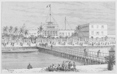 Saint-Louis, N"Dar kilátása, Pont de Guet, illusztráció a "Le Senegal..." című művéből, Louis Leon Faidherbe, 1889 alkotó: French School