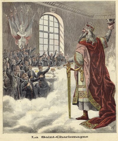 Nagy Szent Károly kelyhet emel az ülő étkezőknek alkotó: French School