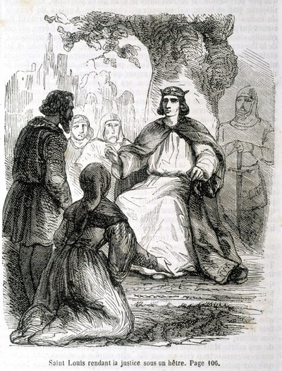 Saint Louis igazságot szolgáltat egy bükkfa alatt - L.-P. „Histoire de France” című művében. Anquetil alkotó: French School