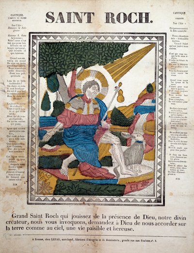 Szent Rókus. Metszet, Rennes képei (1825). Coll, Ferrand. alkotó: French School