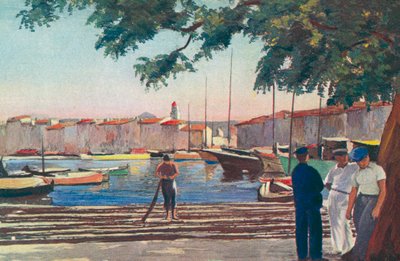 Saint Tropez: A kikötő (színes litográfia) alkotó: French School