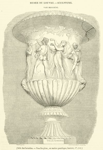 Kariatidák csarnoka, Borghese váza, pentelic márvány, magasság, Im, 717 (metszet) alkotó: French School