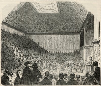 Tanterem a párizsi College de France-ban a 19. században – Edmond Texier 1852-es metszete „Tableau-de-Paris”-ban alkotó: French School