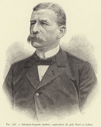 Salomon-Auguste Andree, az Északi-sark felfedezője léggömbben (metszet) alkotó: French School