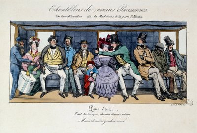 Példa a párizsi erkölcsökből: omnibusz pad a Madeleine-ből a Szent Márton kapujában. századi nyomatok. Párizs, Musee Carnavalet alkotó: French School
