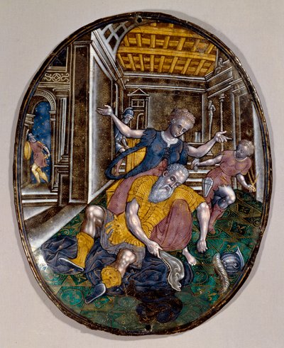 Sámson és Dalila Samson elveszíti erejét, miután Dalila levágta a haját. Limoges füzet. 1575 kb. London Victoria és Albert Múzeum alkotó: French School