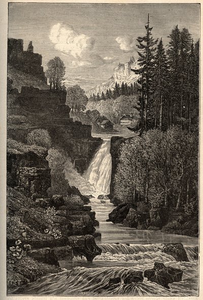 Saut du Doubs (vízesés) Franche-Comte – metszet „” PATRIE” betűkkel” – FRANCIAORSZÁG PECTURESSE LEÍRÁSA 6 KÖTETŐBEN LUCIEN HUARD - 19. század vége alkotó: French School