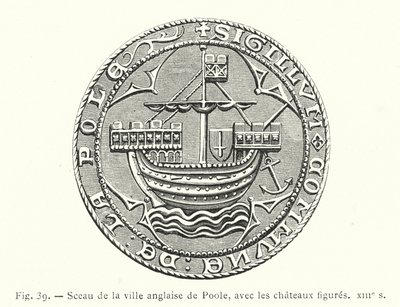 Poole angol város pecsétje kastélyfigurákkal, 13. század (metszet) alkotó: French School