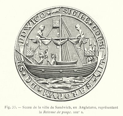Sandwich városának pecsétje, Anglia, a Stern-megtartást ábrázolva, 13. század (metszet) alkotó: French School