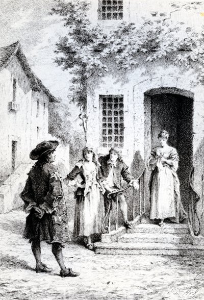 Jelenet A feleségek iskolájából, Moliere alkotó: French School