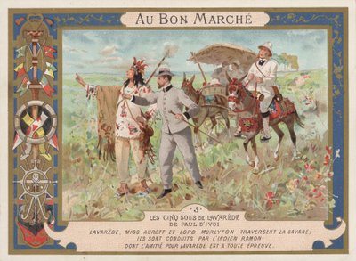 Jelenet a Les Cinq Sous de Lavarede című regényéből, Paul Ivoi (chromolitho) alkotó: French School