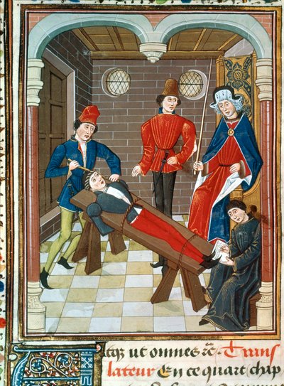 A kihallgatás és a kínpadon történő büntetés jelenete alkotó: French School