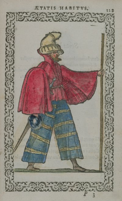 Skót férfi natív viseletben, a Costumes du Monde-ból, megjelent Antwerpenben, 1572 (színes fametszet) alkotó: French School