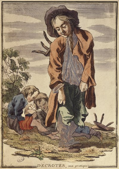 A sár lekaparása, gyakorlatom (színes gravírozás) alkotó: French School