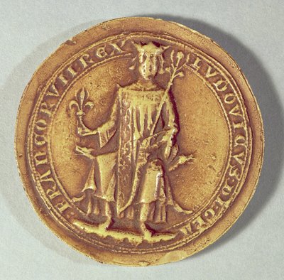 Szent Lajos pecsétje (1214-70), kezében egy jogar és a fleur de lys, 1252 körül alkotó: French School