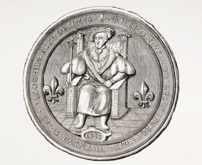 Basoche királyának, a párizsi bírósági rendszer jogi hivatalnokainak céhének vezetőjének pecsétje a Les Arts au Moyen Age-ből, 1873. alkotó: French School