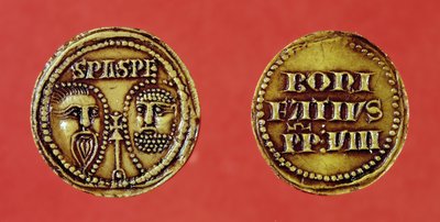 Pecsét Szent Pál és Szent Péter fejével, VIII. Bonifác pápa bullájából, recto and verso, 1295 (viasz) alkotó: French School