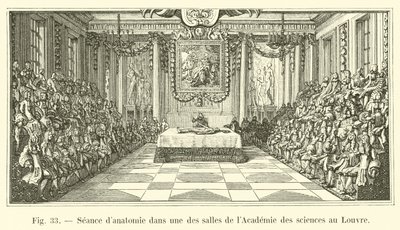Anatómia foglalkozás a Tudományos Akadémia egyik termében a Louvre-ban alkotó: French School