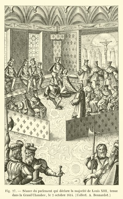 A parlament XIII. Lajos többségének kikiáltó ülése a nagyteremben, 1614. október 2-án, Bonnardot gyűjtése alkotó: French School