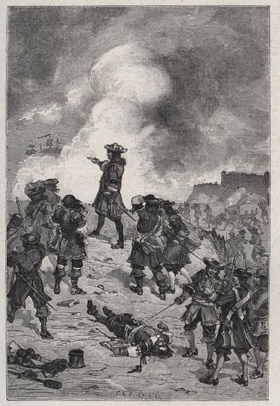 Sebastian, Vauban prestre ura (1633-1717), Franciaország marechalja megvédi Bresztet az angol flotta 1695-ös támadása ellen – Louis Dumas 1889-es „Les Hommes Celebres de la France”-ba vésve. alkotó: French School