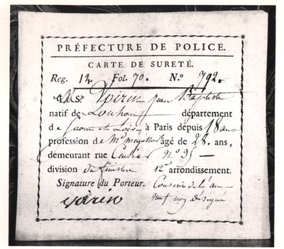 Biztonsági kártya, 1808 (papíron toll és tinta) alkotó: French School