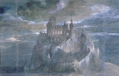 Díszlet a Hamlet (Első felvonás) című produkciójához a Comedie Francaise-ban, 1884 (wc papíron) alkotó: French School