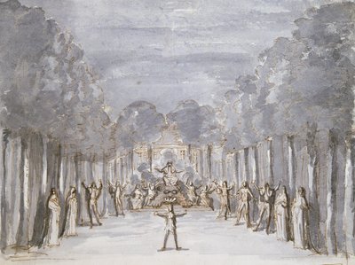 Opera díszlete, a Les Menus Plaisirs du Roi című gyűjteményből (toll és tinta, WC papíron) alkotó: French School