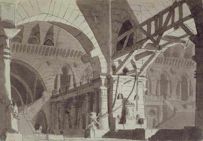 Díszlet a Piranesis börtönrajzok stílusában, 1800 körül (toll, tinta és mosás) alkotó: French School