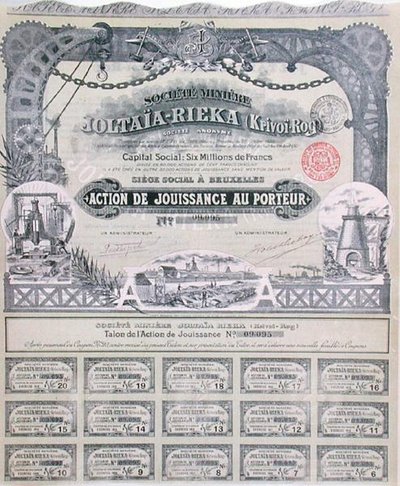 Részvényjegy a francia-orosz „Joltaia-Rieka” bányászati vállalat számára alkotó: French School