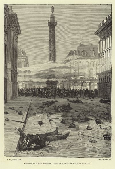 Lövöldözés a Place Vendome-ban, Párizs, Paris Commune, 1871. március 23 alkotó: French School