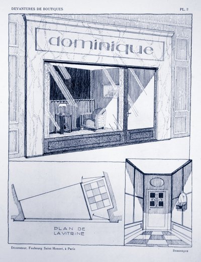 Üzlet előlapja, 2. tábla, Louis-Pierre Sezille Devantures de Boutiques illusztrációja, Párizs, 1927 alkotó: French School