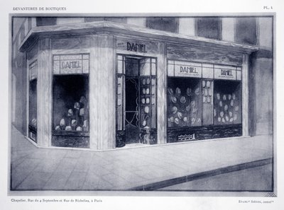 Üzlet előlapja, 4. tábla, Louis-Pierre Sezille Devantures de Boutiques illusztrációja, Párizs, 1927 alkotó: French School
