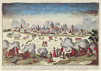 Albert de Saxe-Teschen Lille ostroma és bombázása, 1792. szeptember-október (színes metszet) alkotó: French School