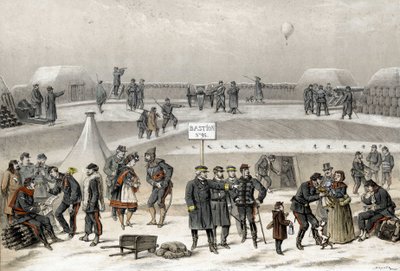 Párizs ostroma 1870-ben az 1870-1871 közötti háború alatt. A katonák a város védelmét készítik elő: egy katonát lehet látni a bunkerben. alkotó: French School