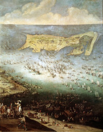 Szent Márton Citadella ostroma az Ile de Re-n, 1627-ben (festmény, 1640 körül) alkotó: French School